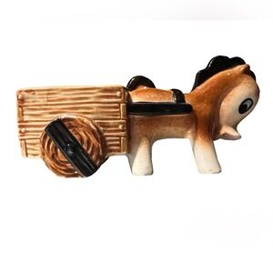 VTG Donkey Mule Burro Pull Wagon Cart Planter vase Hand Painted Glazed Ceramic
